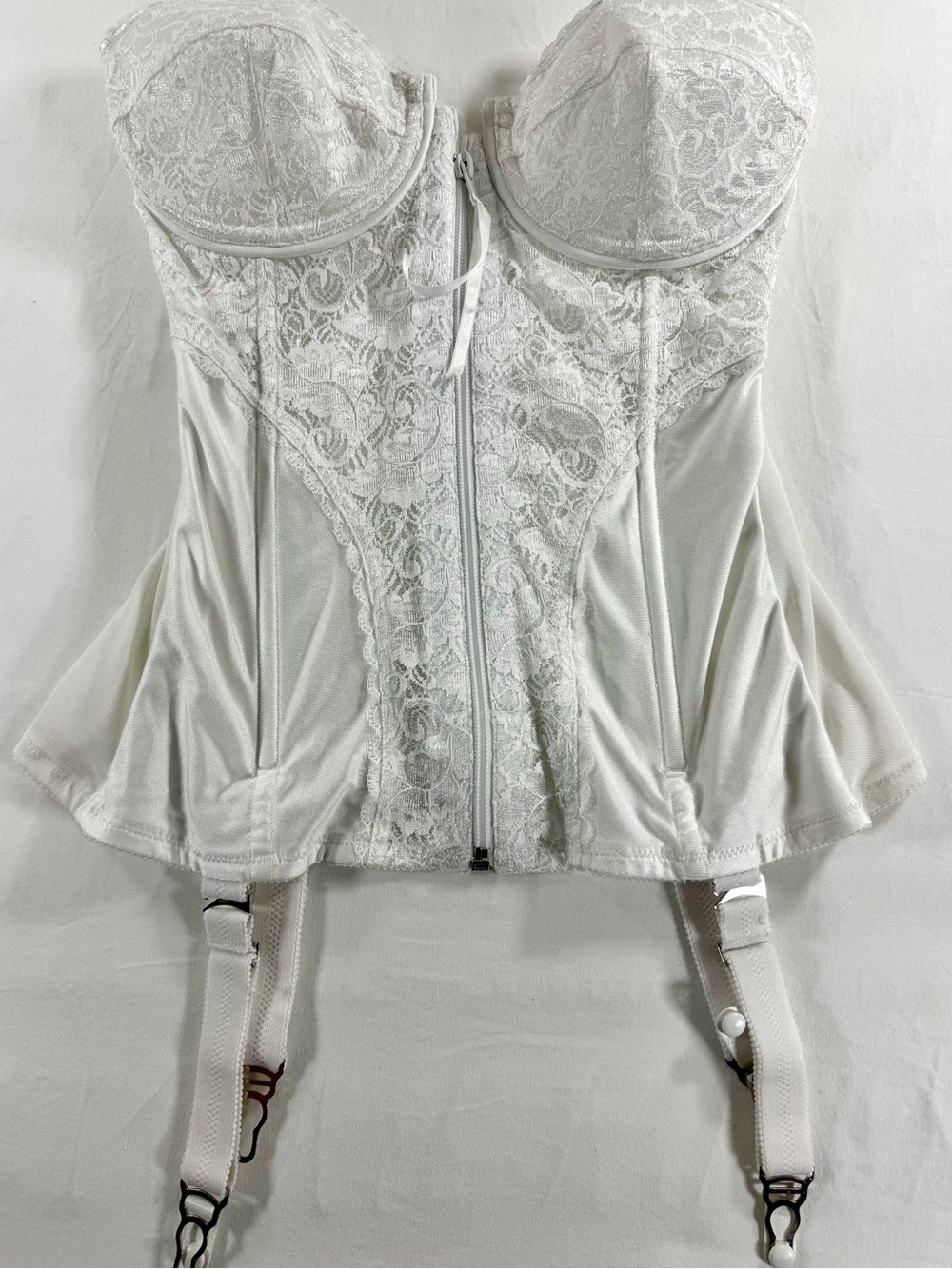 Frederick's of Hollywood White Lace Bustier with Garter Straps